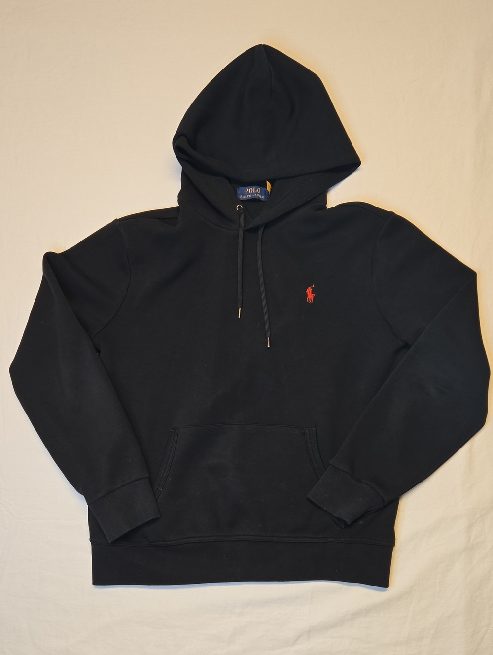 Polo Ralph Lauren Black Cotton Blend Pullover Hoodie Sweater with Red Pony Logo